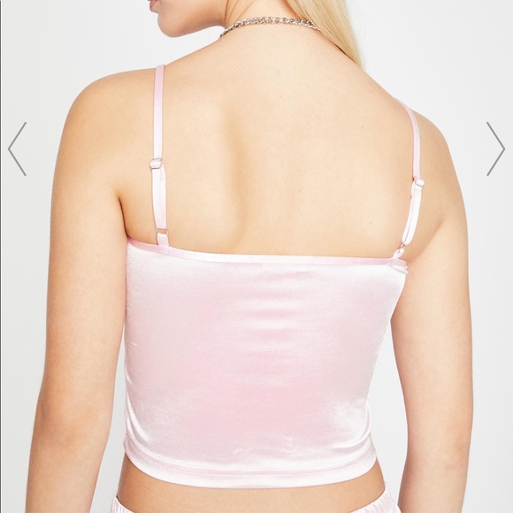 RARE Dolls Kill Pink Fluffy Feather Satin Crop Top - Picture 8 of 9